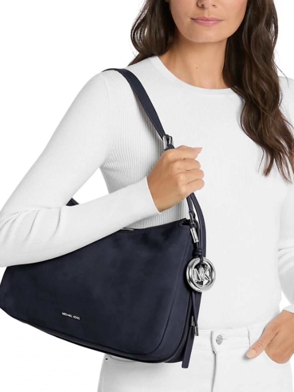 Michael Kors Nolita Medium Convertible Leather Shoulder Bag NWT Navy